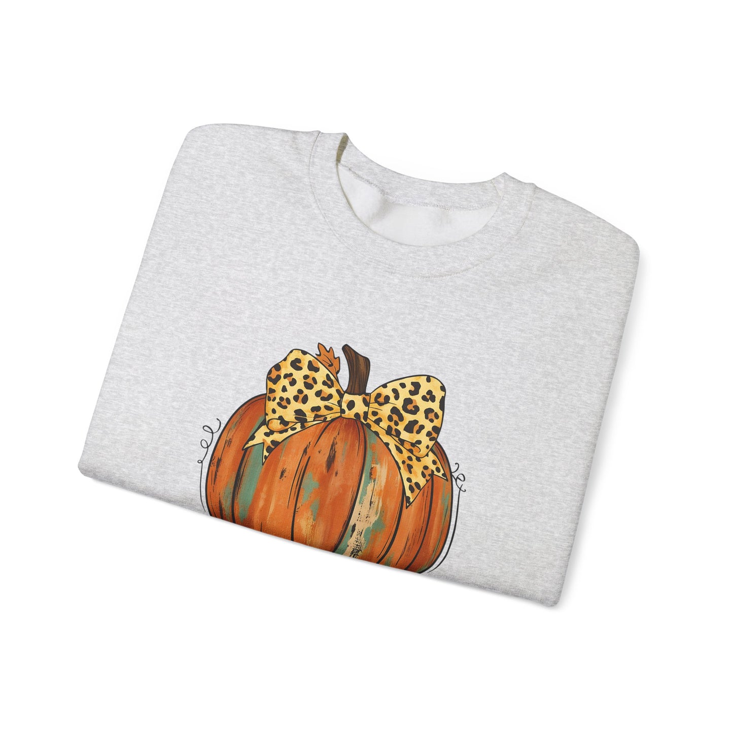 Leopard Bow Pumpkin Sweatshirt, Cozy Fall Crewneck, Halloween Gift, Autumn Fashion, Unisex Casual Wear