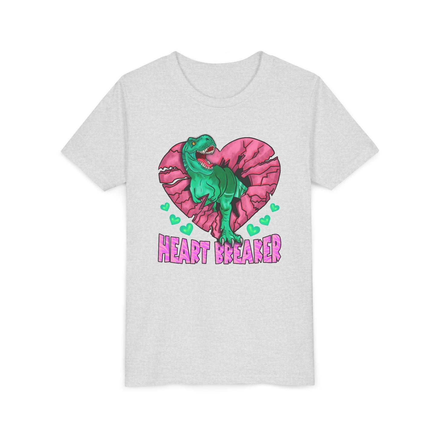 Kids TRex Heart Breaker Dinosaur Youth Valentines Day Short Sleeve TShirt