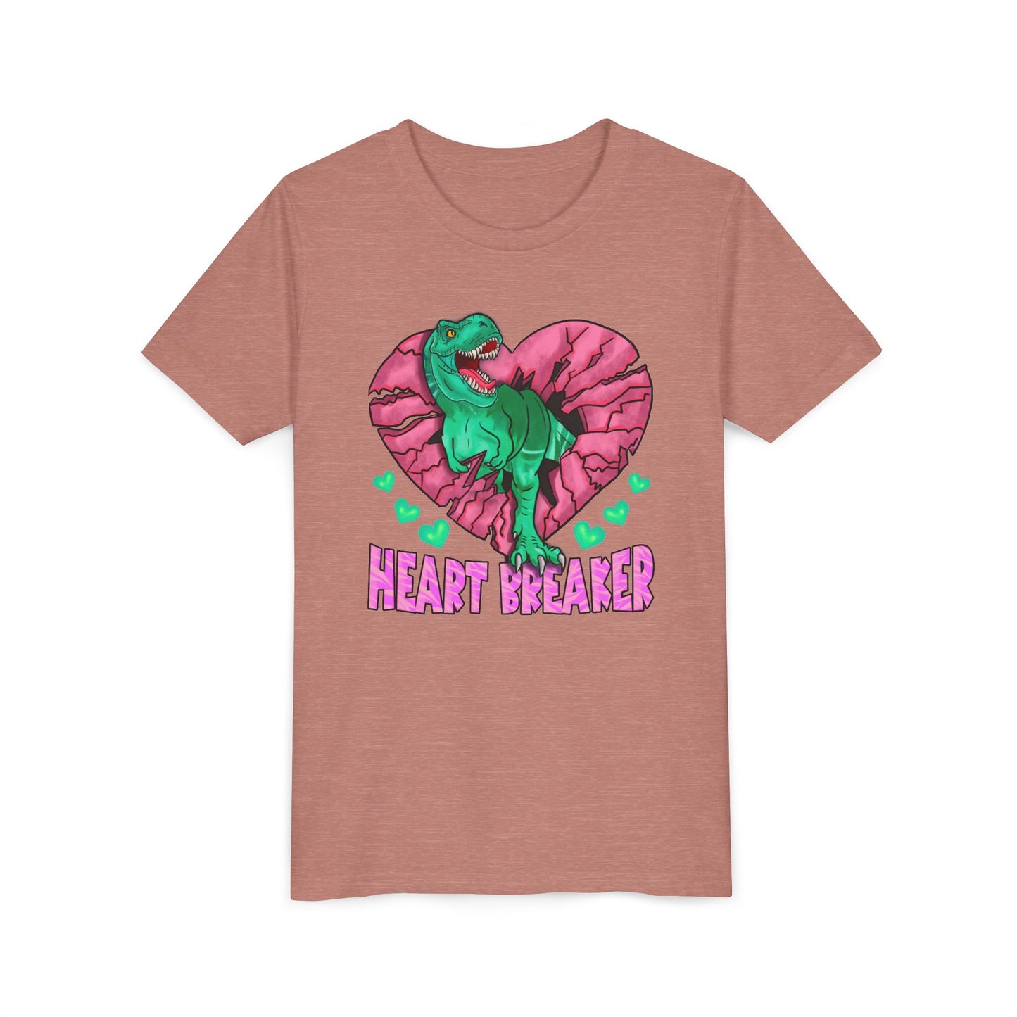 Kids TRex Heart Breaker Dinosaur Youth Valentines Day Short Sleeve TShirt