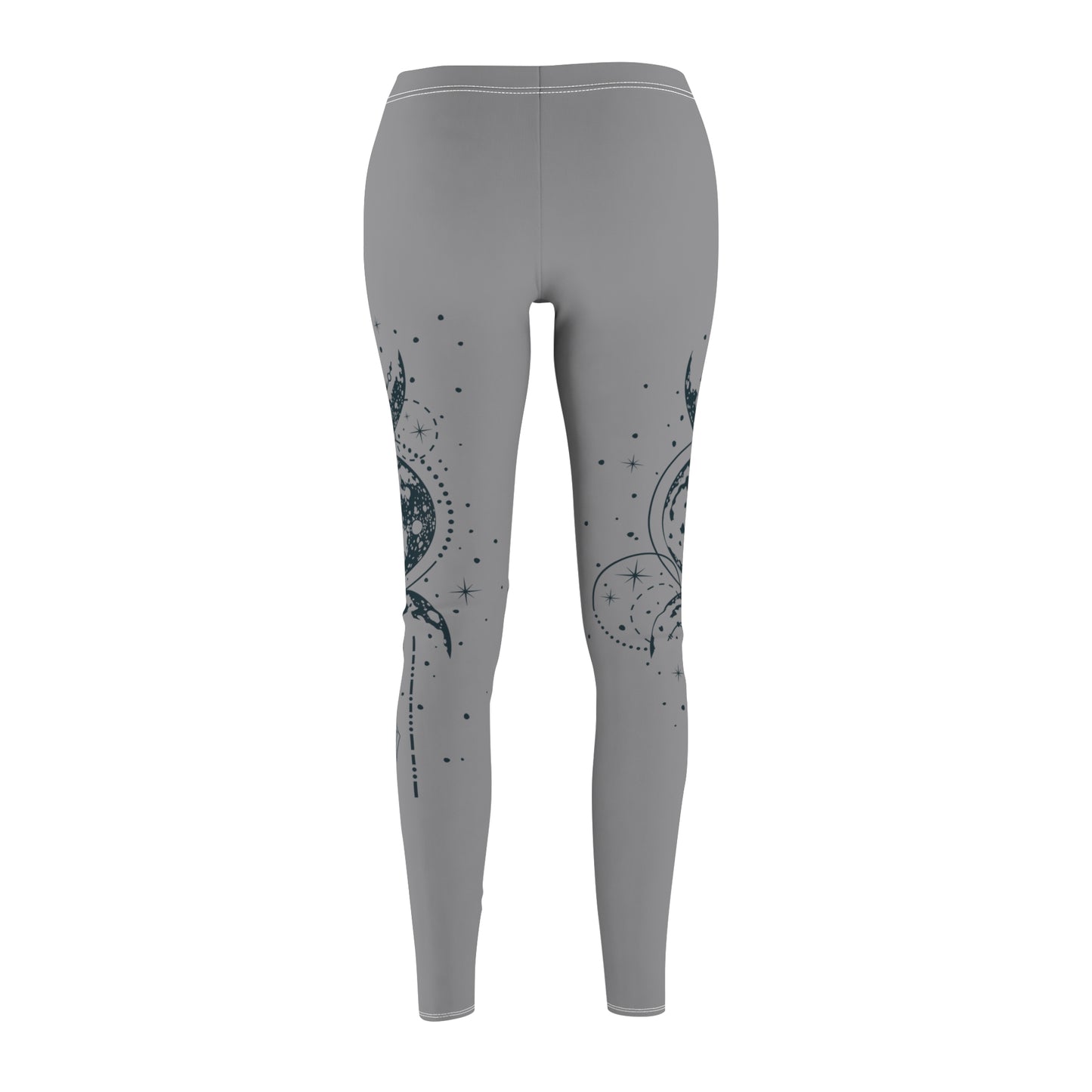 Gray Leggings with Hand Drawn Mystical Moon Women's Sew Casual Leggings (AOP)