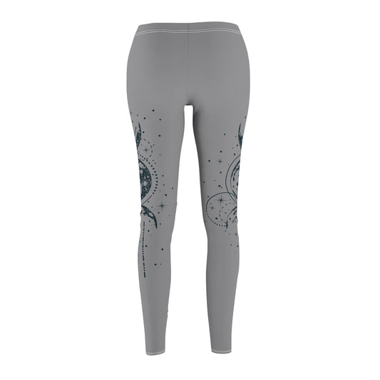 Gray Leggings with Hand Drawn Mystical Moon Women's Sew Casual Leggings (AOP)