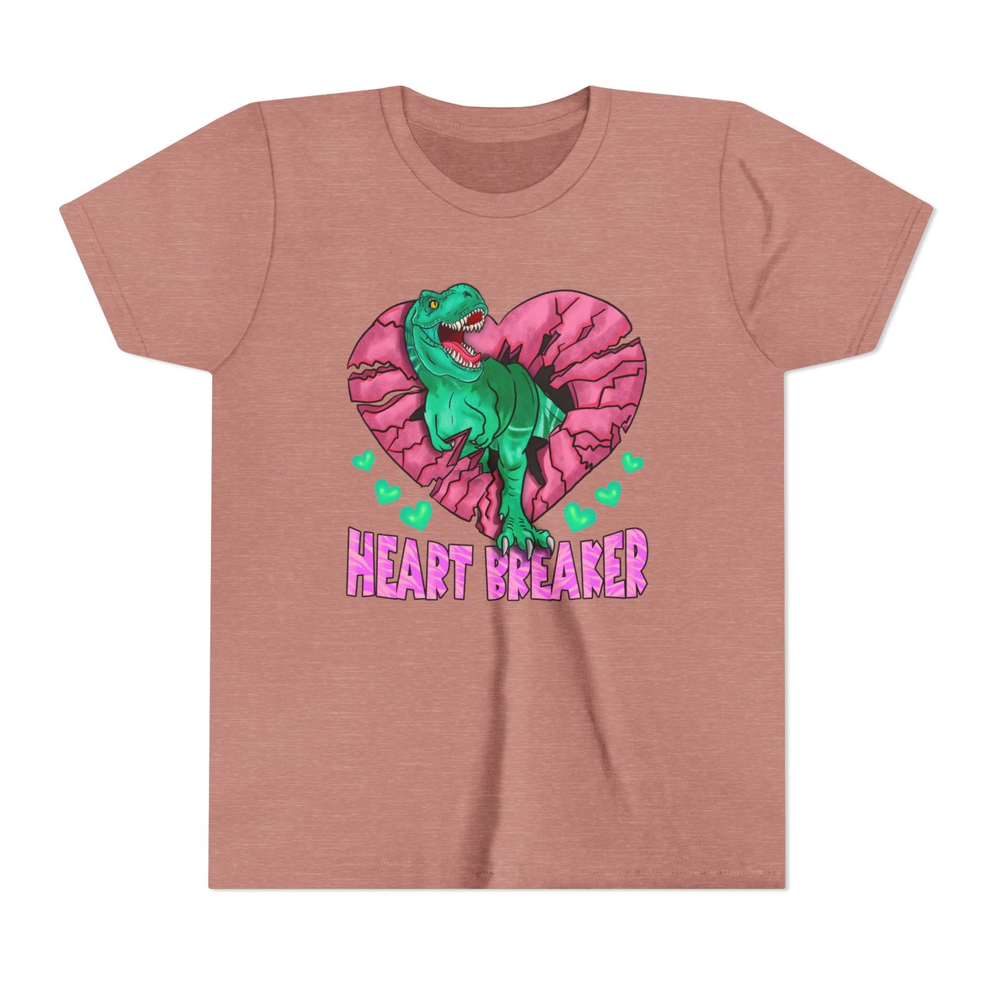 Kids TRex Heart Breaker Dinosaur Youth Valentines Day Short Sleeve TShirt