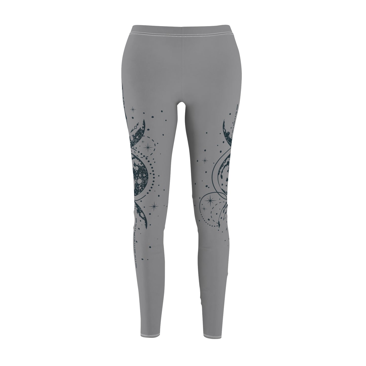 Gray Leggings with Hand Drawn Mystical Moon Women's Sew Casual Leggings (AOP)