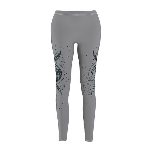 Gray Leggings with Hand Drawn Mystical Moon Women's Sew Casual Leggings (AOP)