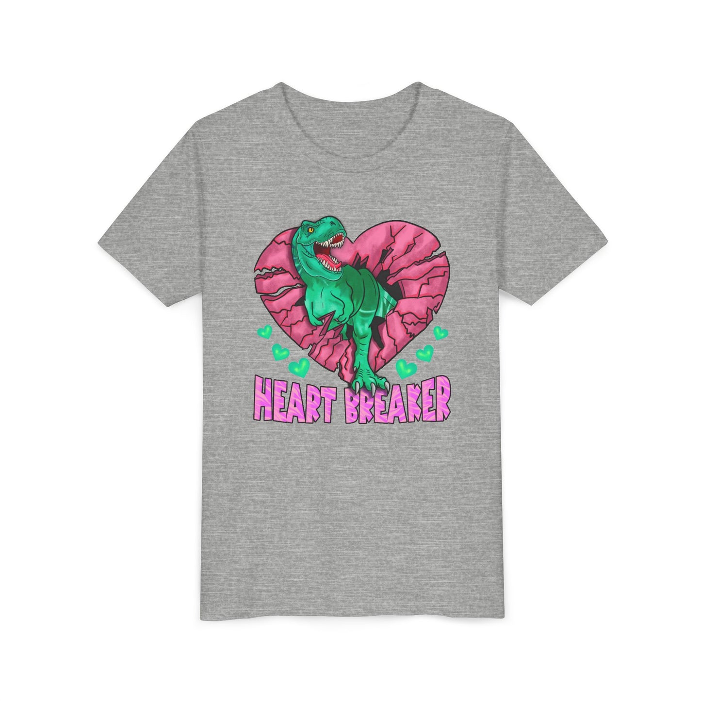Kids TRex Heart Breaker Dinosaur Youth Valentines Day Short Sleeve TShirt