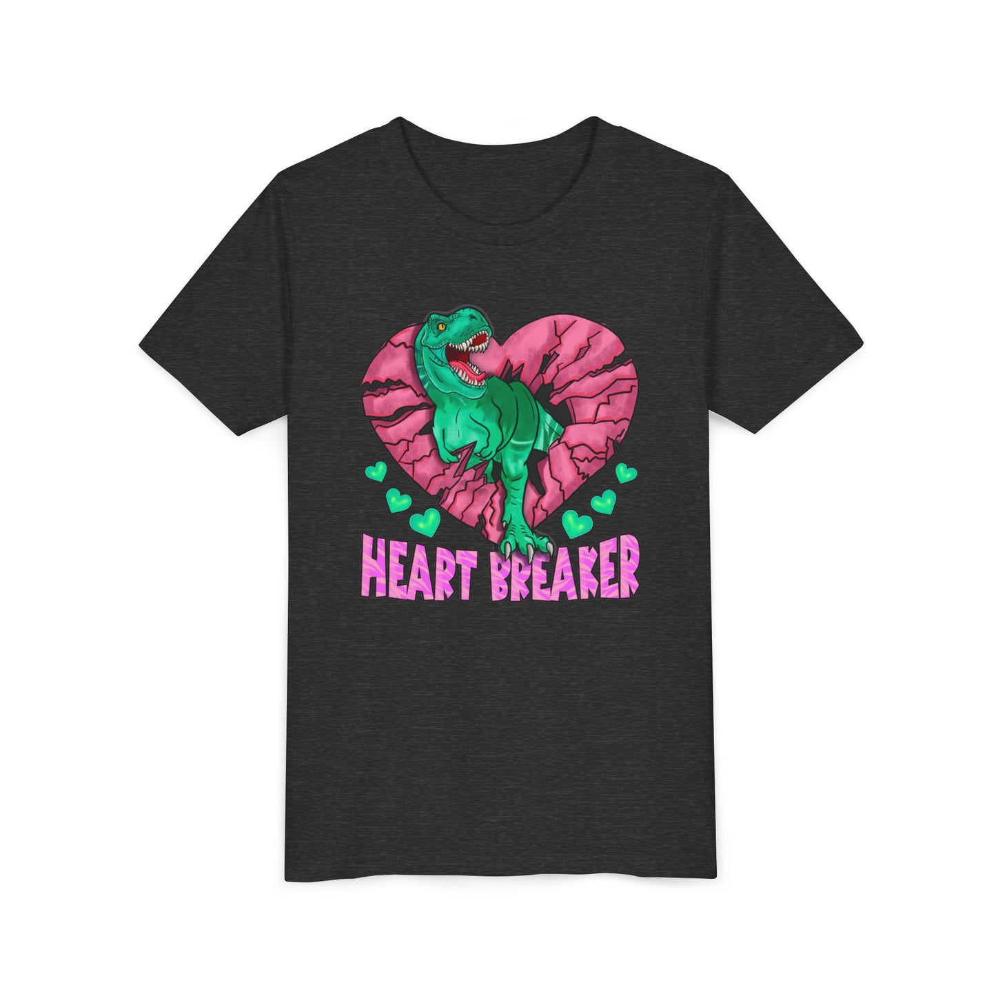 Kids TRex Heart Breaker Dinosaur Youth Valentines Day Short Sleeve TShirt