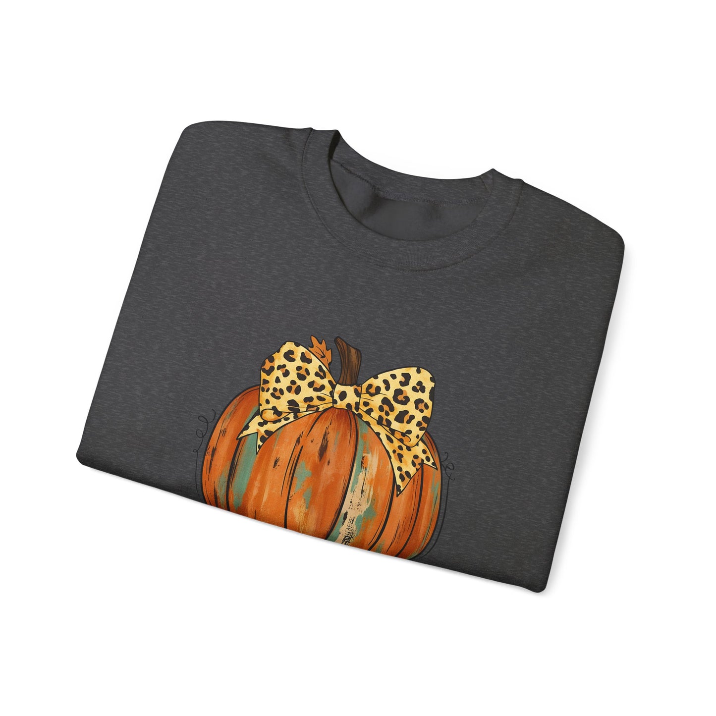 Leopard Bow Pumpkin Sweatshirt, Cozy Fall Crewneck, Halloween Gift, Autumn Fashion, Unisex Casual Wear
