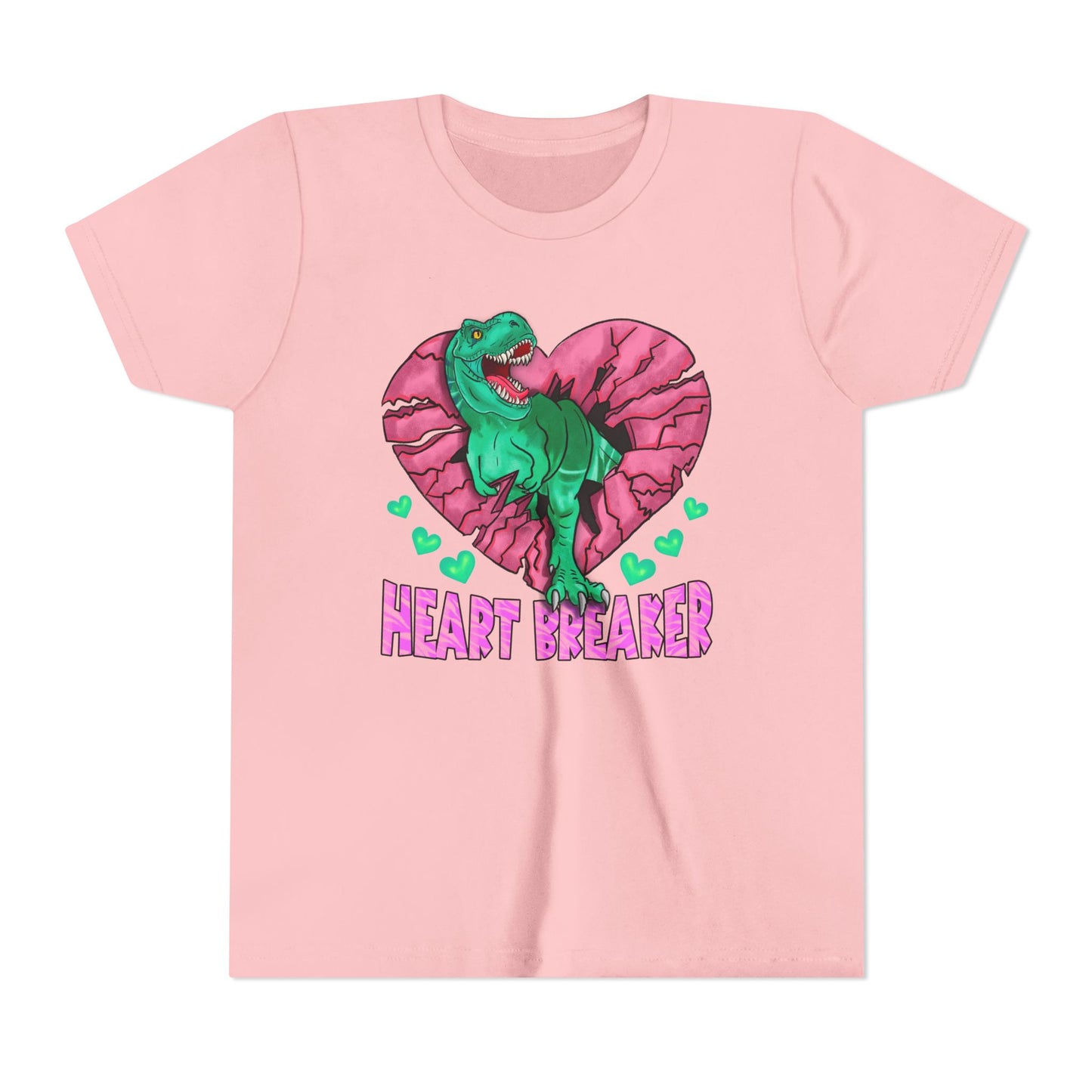Kids TRex Heart Breaker Dinosaur Youth Valentines Day Short Sleeve TShirt