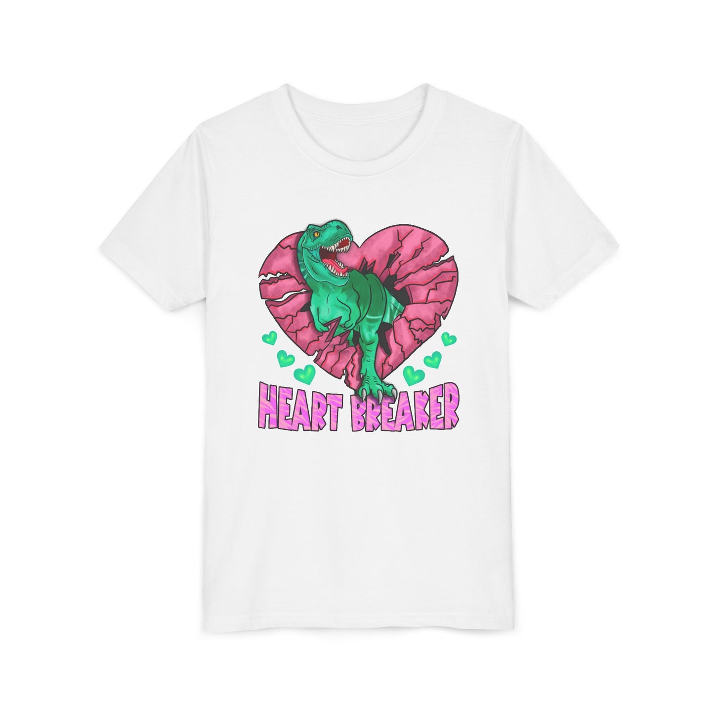 Kids TRex Heart Breaker Dinosaur Youth Valentines Day Short Sleeve TShirt