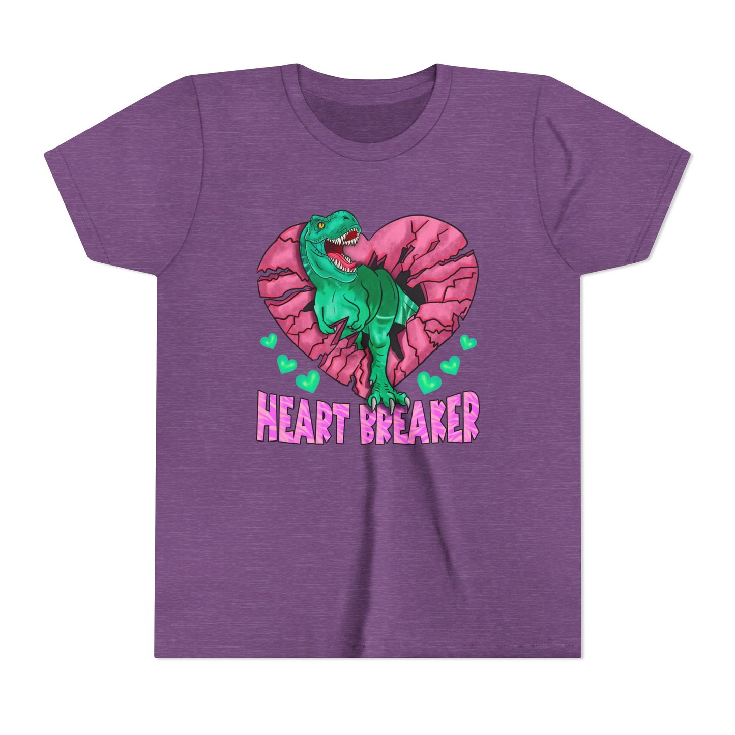 Kids TRex Heart Breaker Dinosaur Youth Valentines Day Short Sleeve TShirt