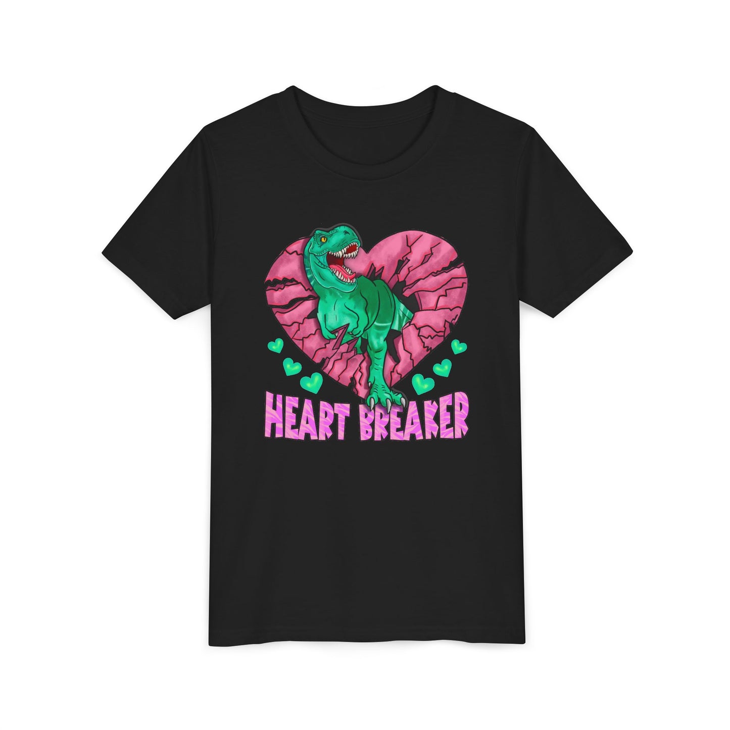 Kids TRex Heart Breaker Dinosaur Youth Valentines Day Short Sleeve TShirt