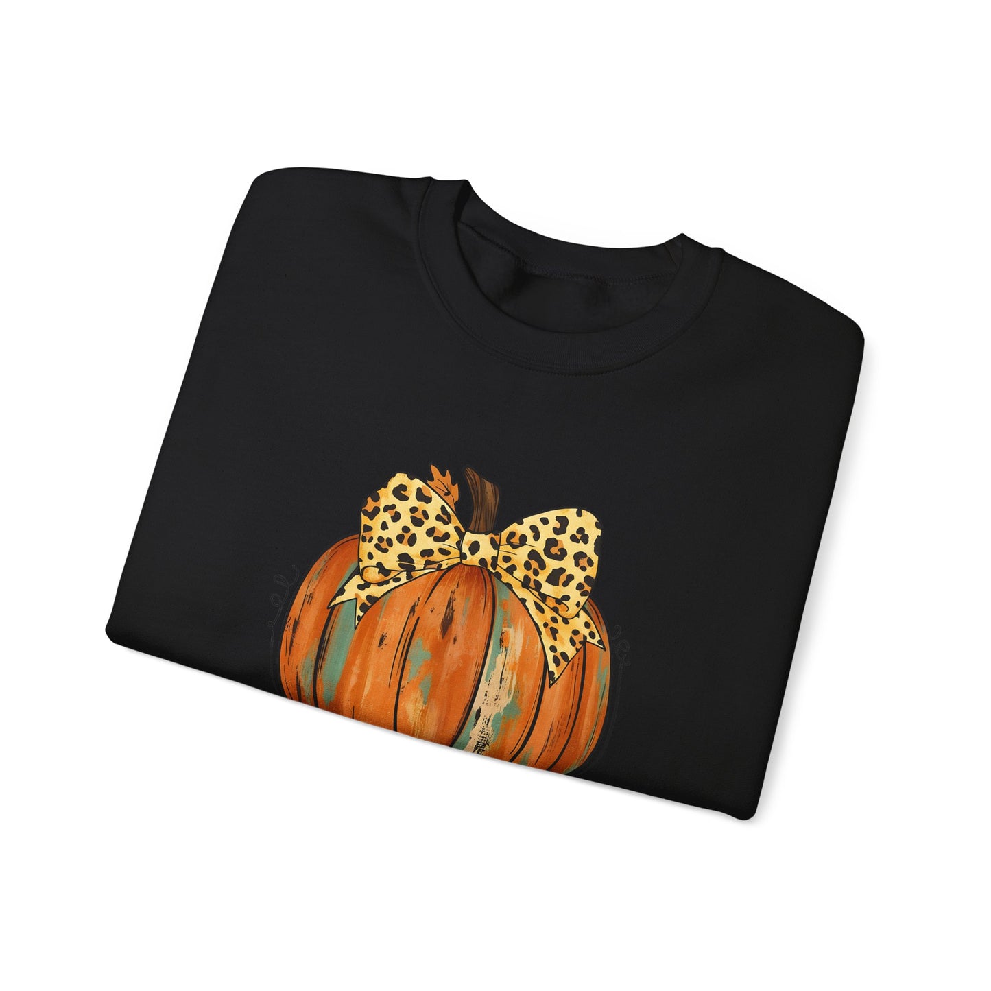 Leopard Bow Pumpkin Sweatshirt, Cozy Fall Crewneck, Halloween Gift, Autumn Fashion, Unisex Casual Wear