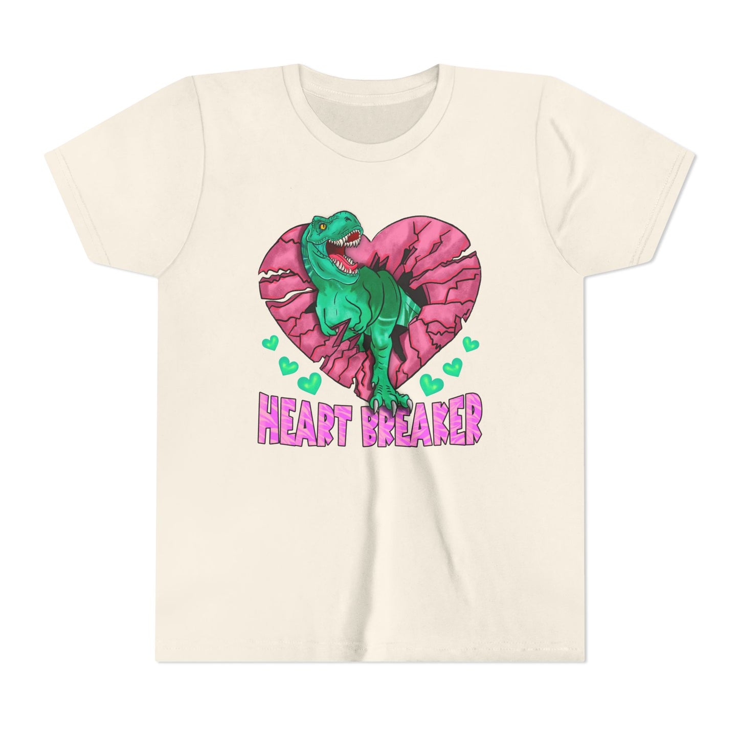 Kids TRex Heart Breaker Dinosaur Youth Valentines Day Short Sleeve TShirt