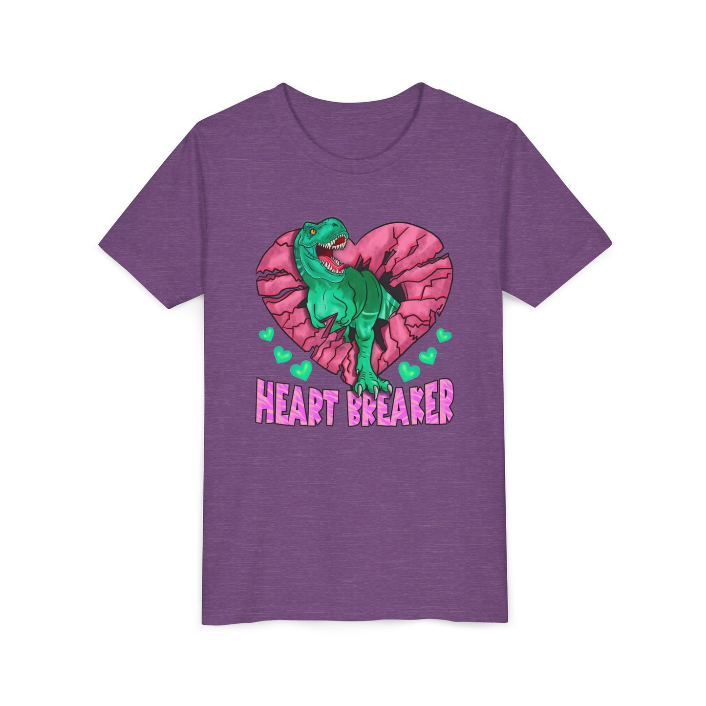 Kids TRex Heart Breaker Dinosaur Youth Valentines Day Short Sleeve TShirt