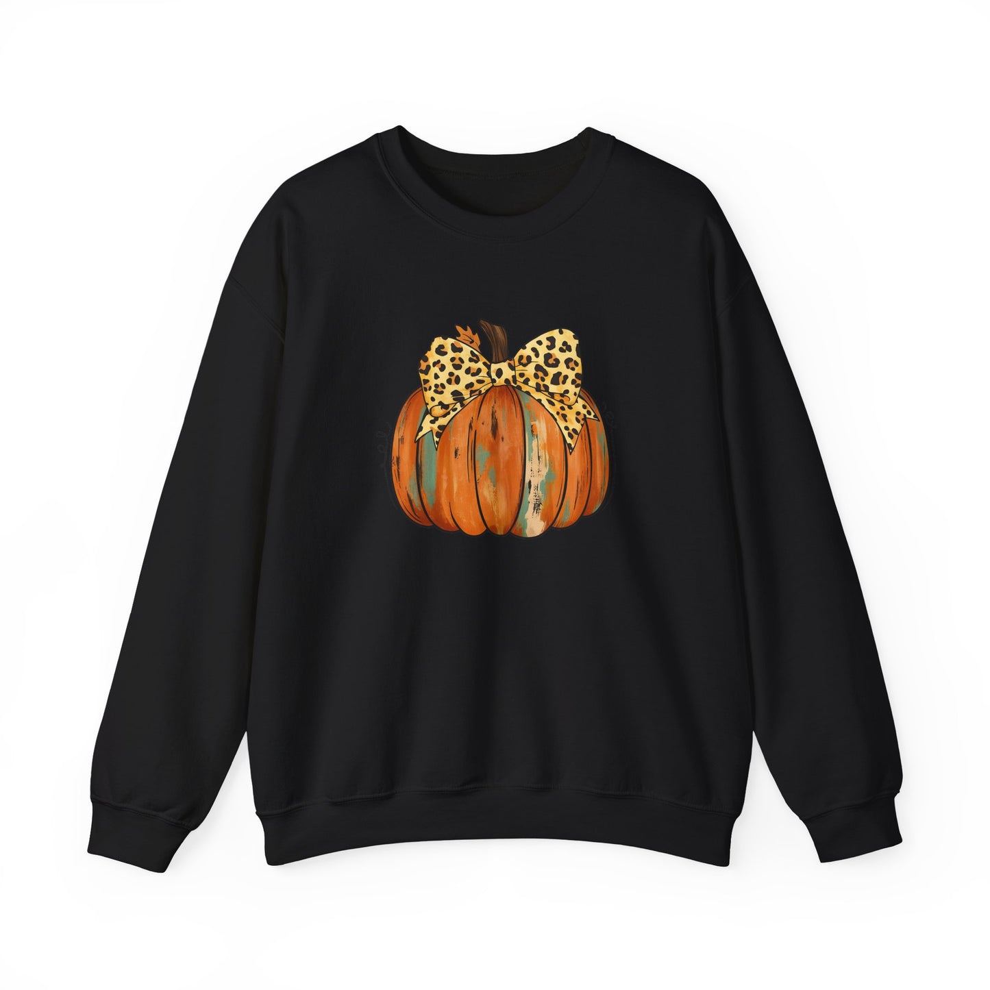 Leopard Bow Pumpkin Sweatshirt, Cozy Fall Crewneck, Halloween Gift, Autumn Fashion, Unisex Casual Wear