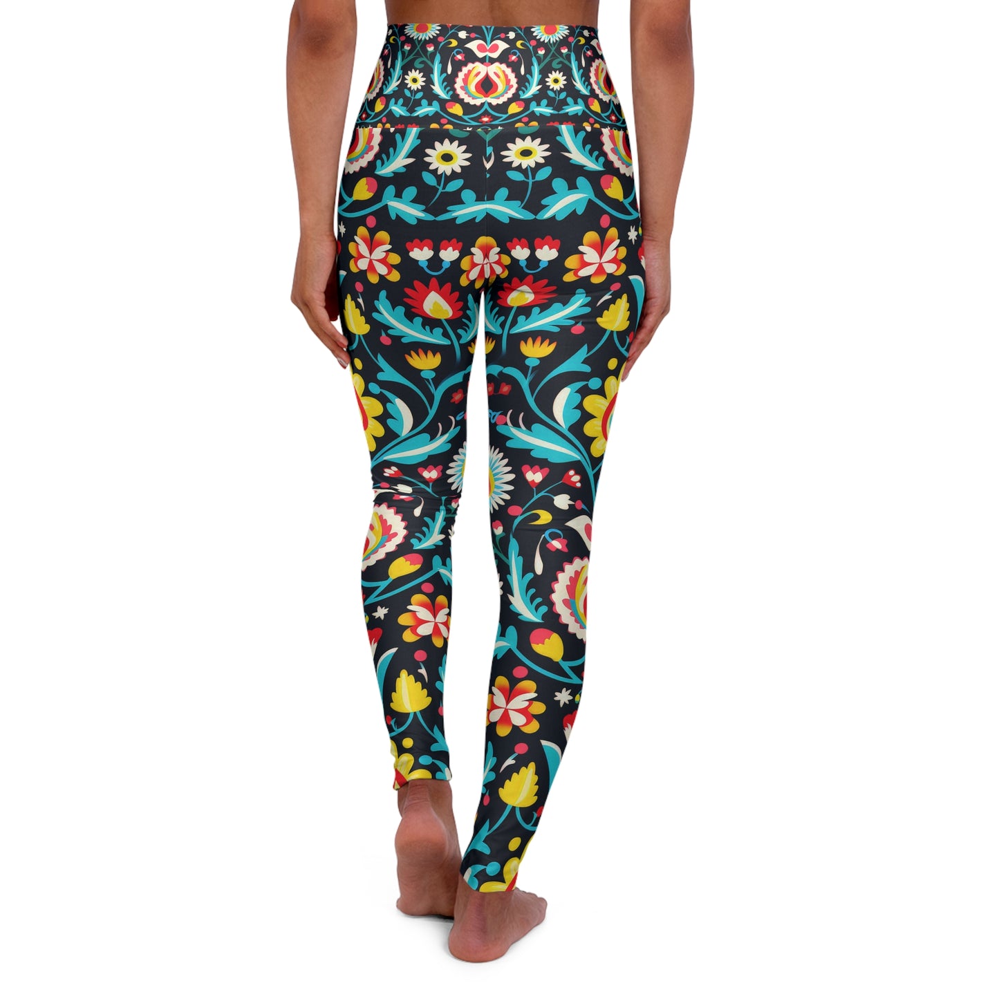 Floral High Waisted Yoga Leggings, Workout Leggings, Bright Floral, Folk Art Floral Leggings