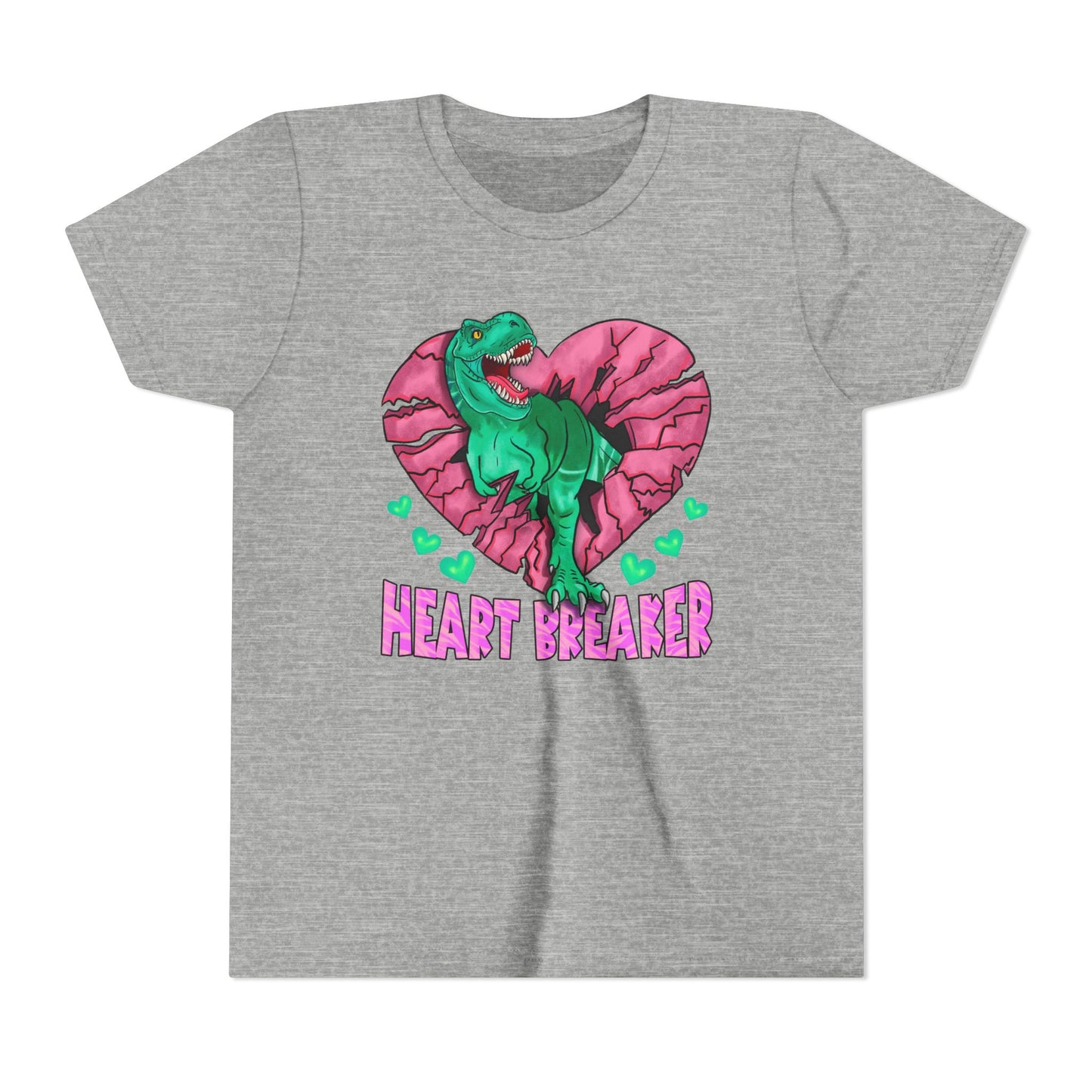 Kids TRex Heart Breaker Dinosaur Youth Valentines Day Short Sleeve TShirt