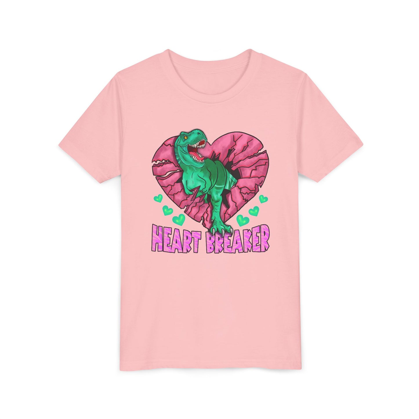 Kids TRex Heart Breaker Dinosaur Youth Valentines Day Short Sleeve TShirt