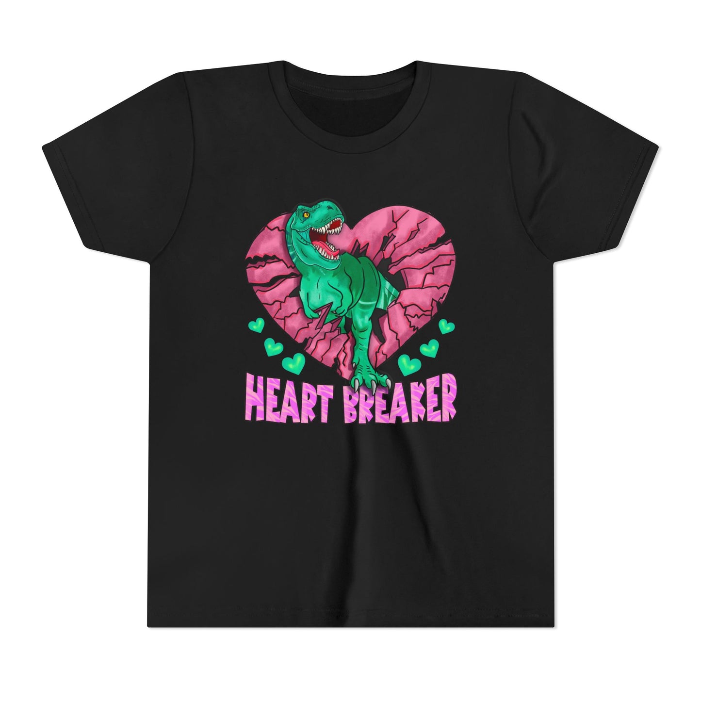 Kids TRex Heart Breaker Dinosaur Youth Valentines Day Short Sleeve TShirt