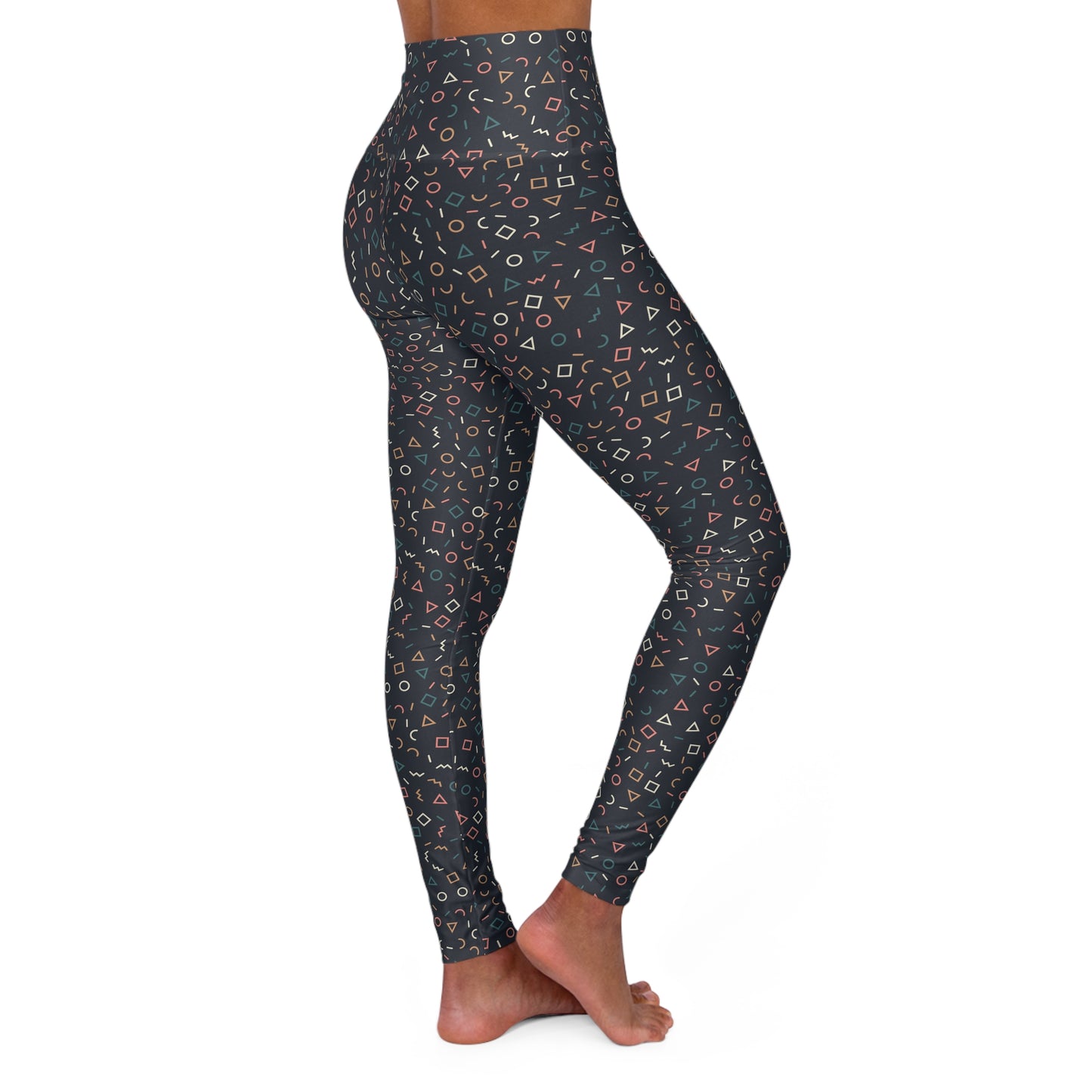 High Waisted Yoga Leggings Geometric Shapes, Exercise Leggings, Circles Squares Slimming Leggings