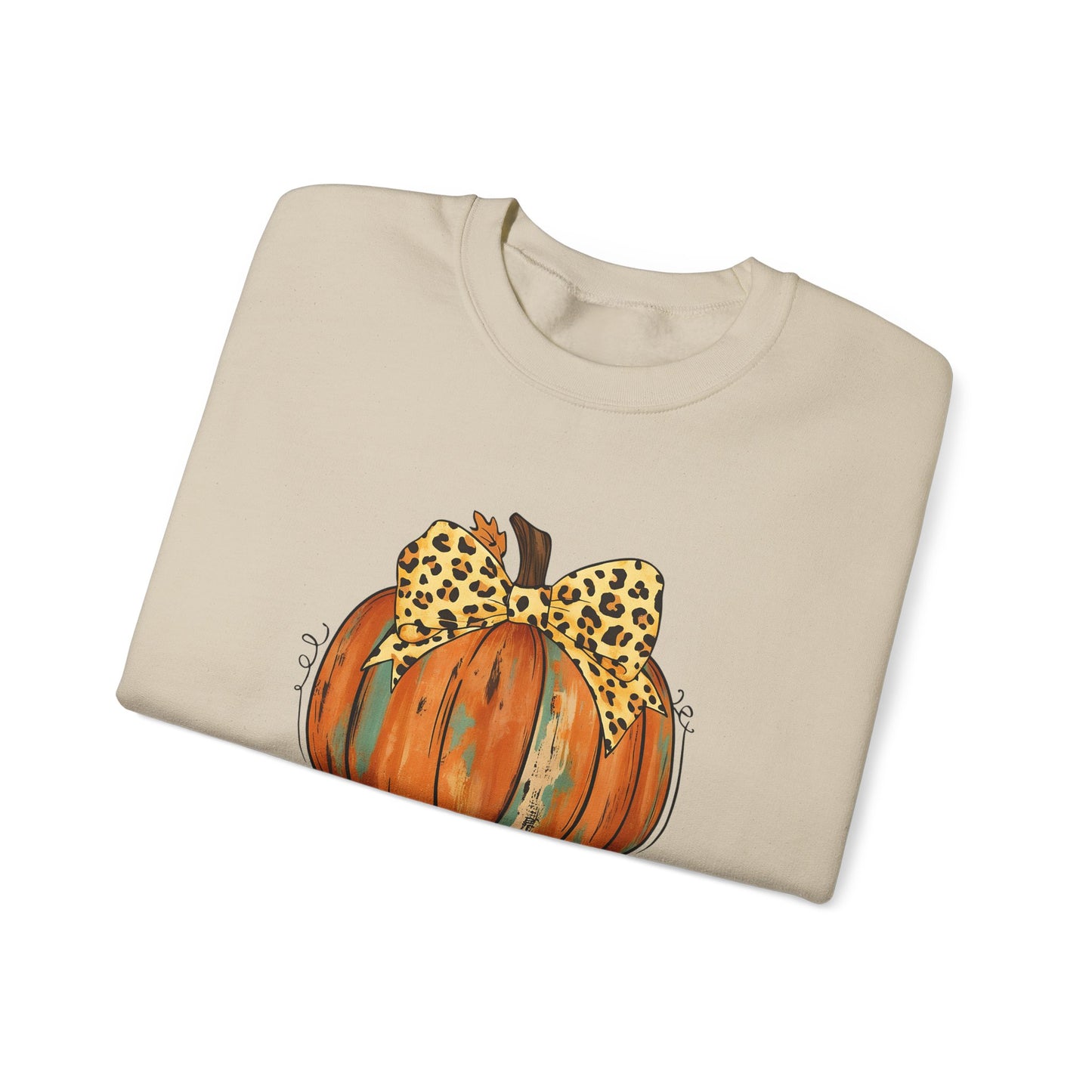 Leopard Bow Pumpkin Sweatshirt, Cozy Fall Crewneck, Halloween Gift, Autumn Fashion, Unisex Casual Wear