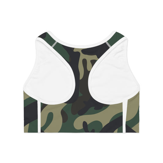 Camo Print Compression Sports Bra – Moisture-Wicking, Double-Layer Support