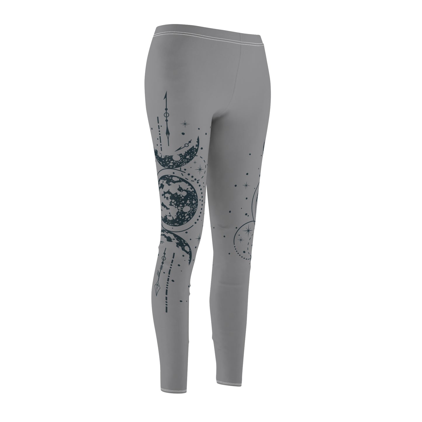 Gray Leggings with Hand Drawn Mystical Moon Women's Sew Casual Leggings (AOP)