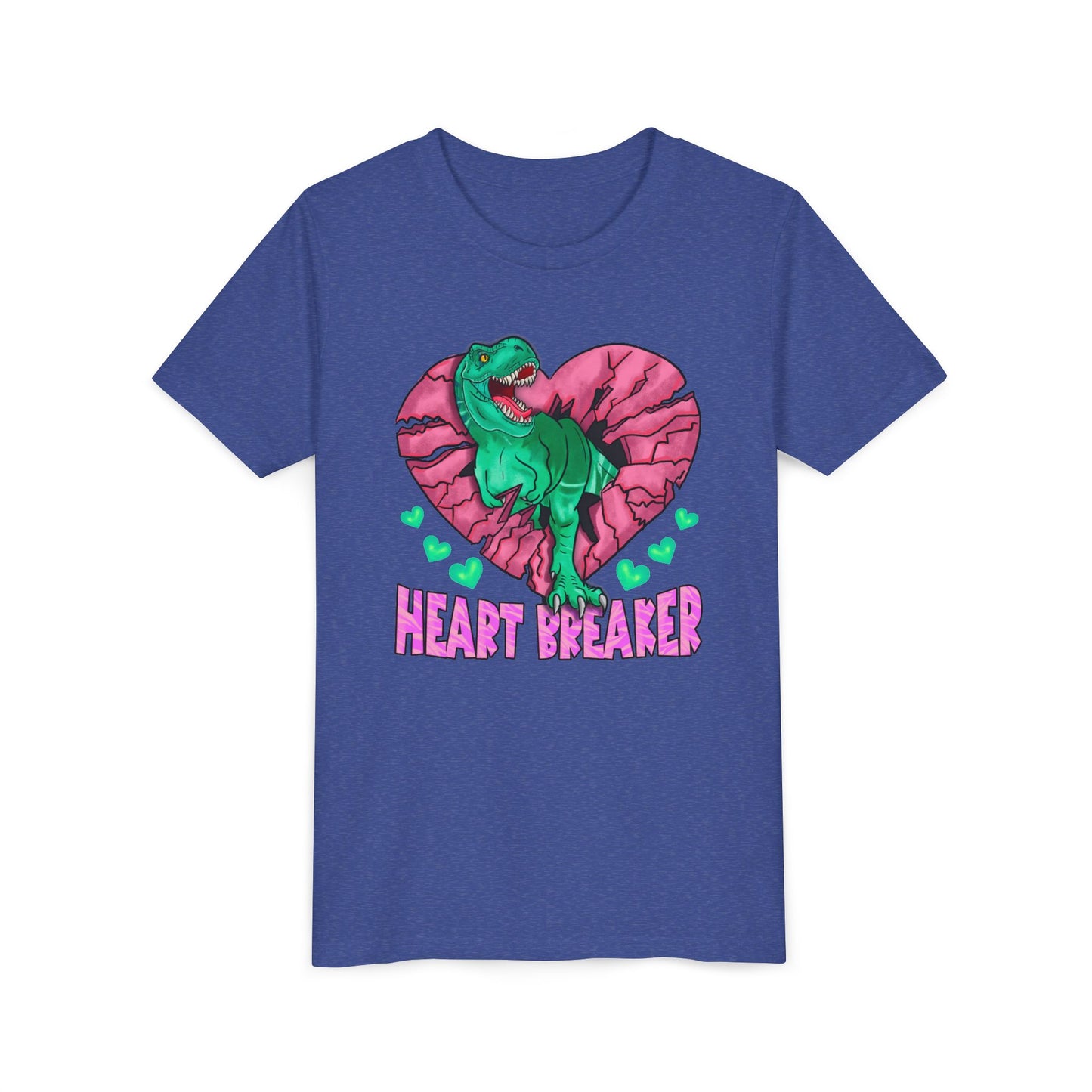 Kids TRex Heart Breaker Dinosaur Youth Valentines Day Short Sleeve TShirt