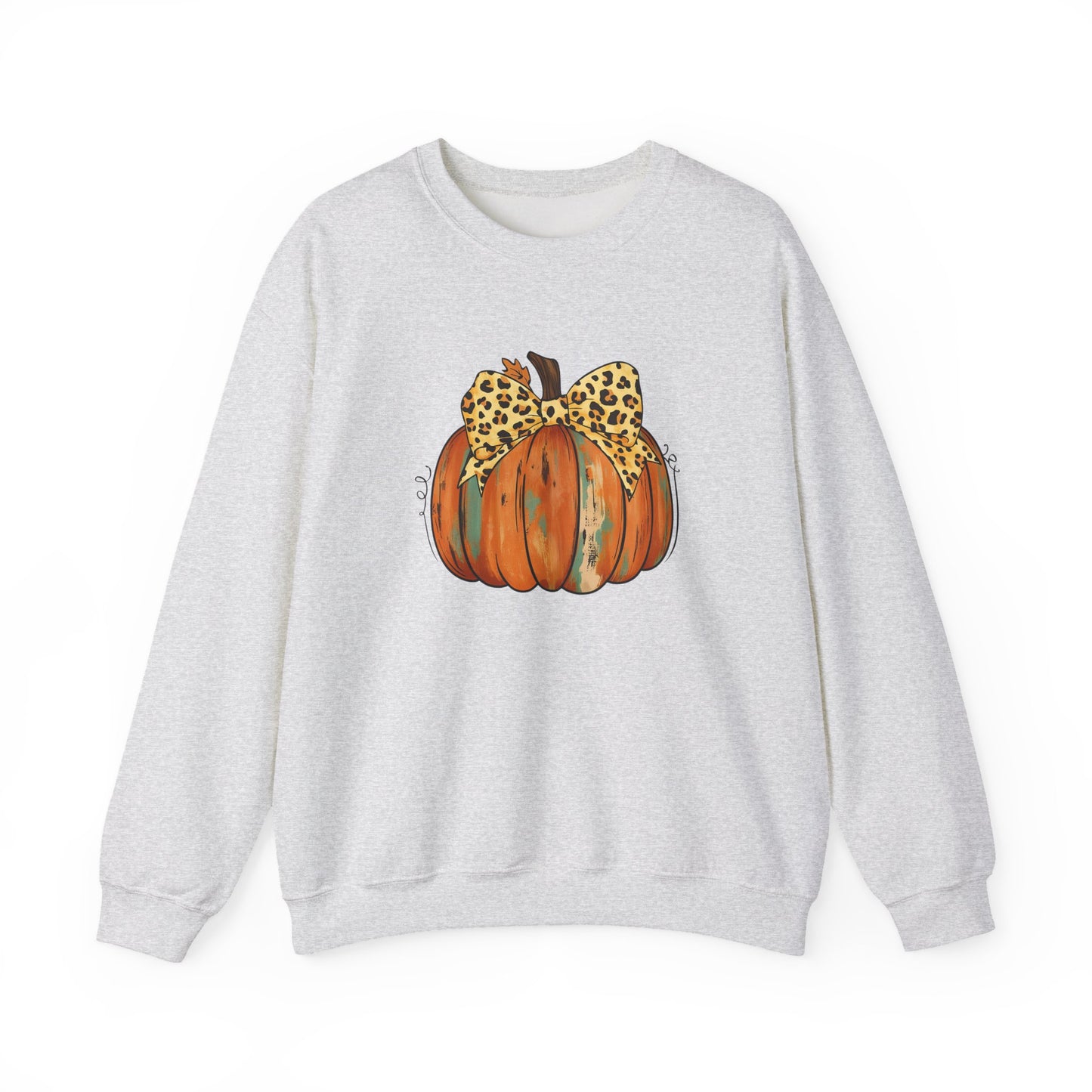 Leopard Bow Pumpkin Sweatshirt, Cozy Fall Crewneck, Halloween Gift, Autumn Fashion, Unisex Casual Wear
