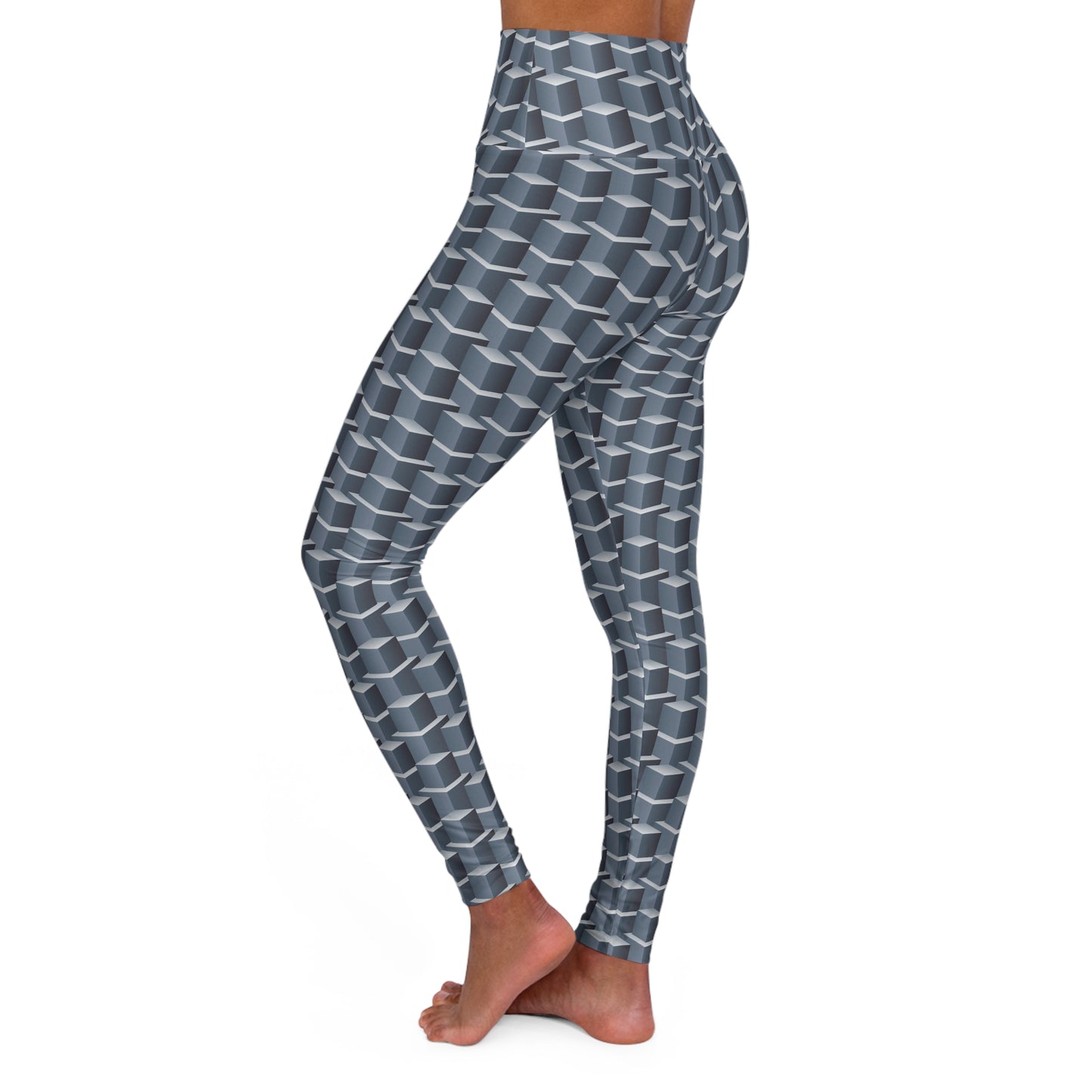 Building Blocks High Waisted Leggings, High Waisted Silver Leggings, Block Style Leggings