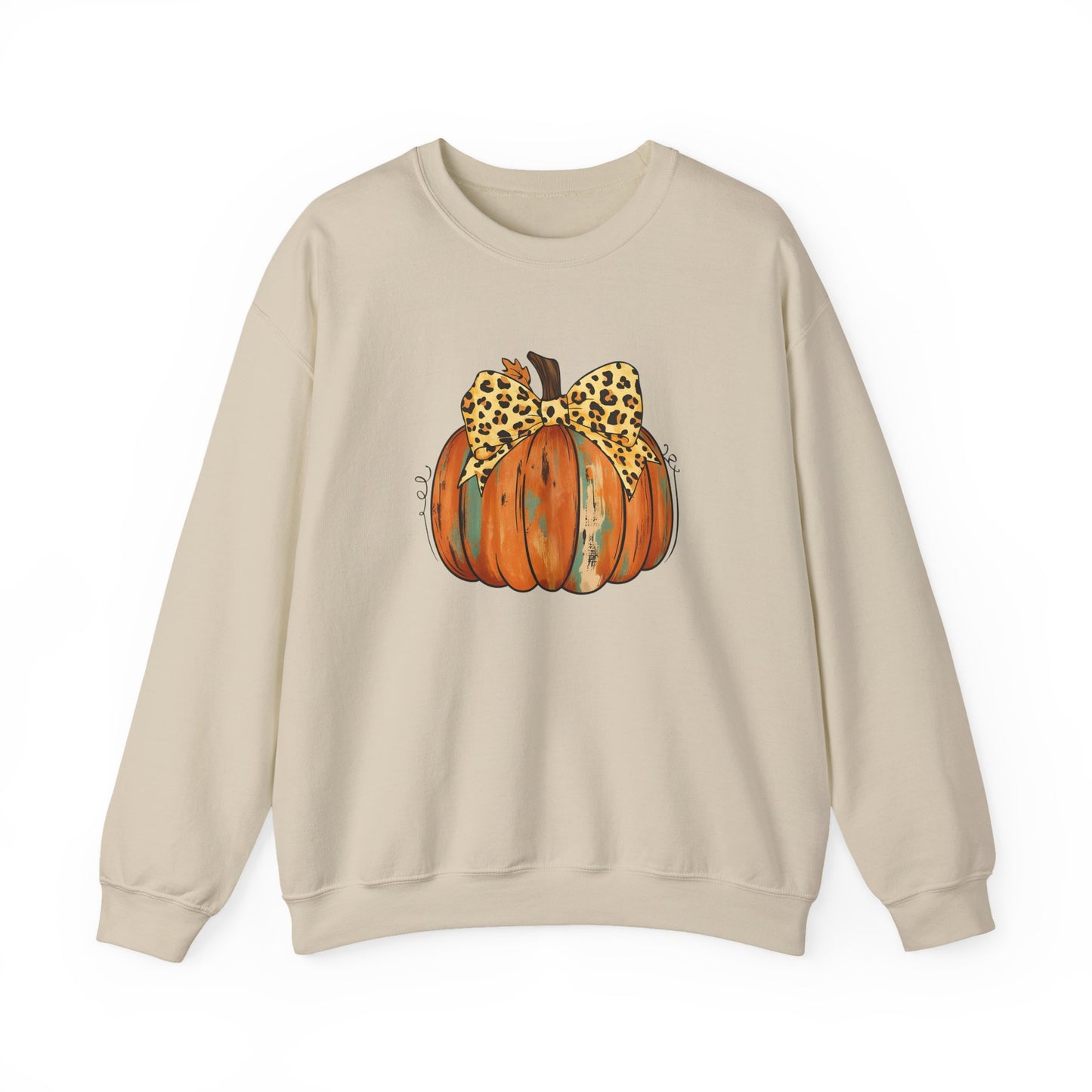 Leopard Bow Pumpkin Sweatshirt, Cozy Fall Crewneck, Halloween Gift, Autumn Fashion, Unisex Casual Wear