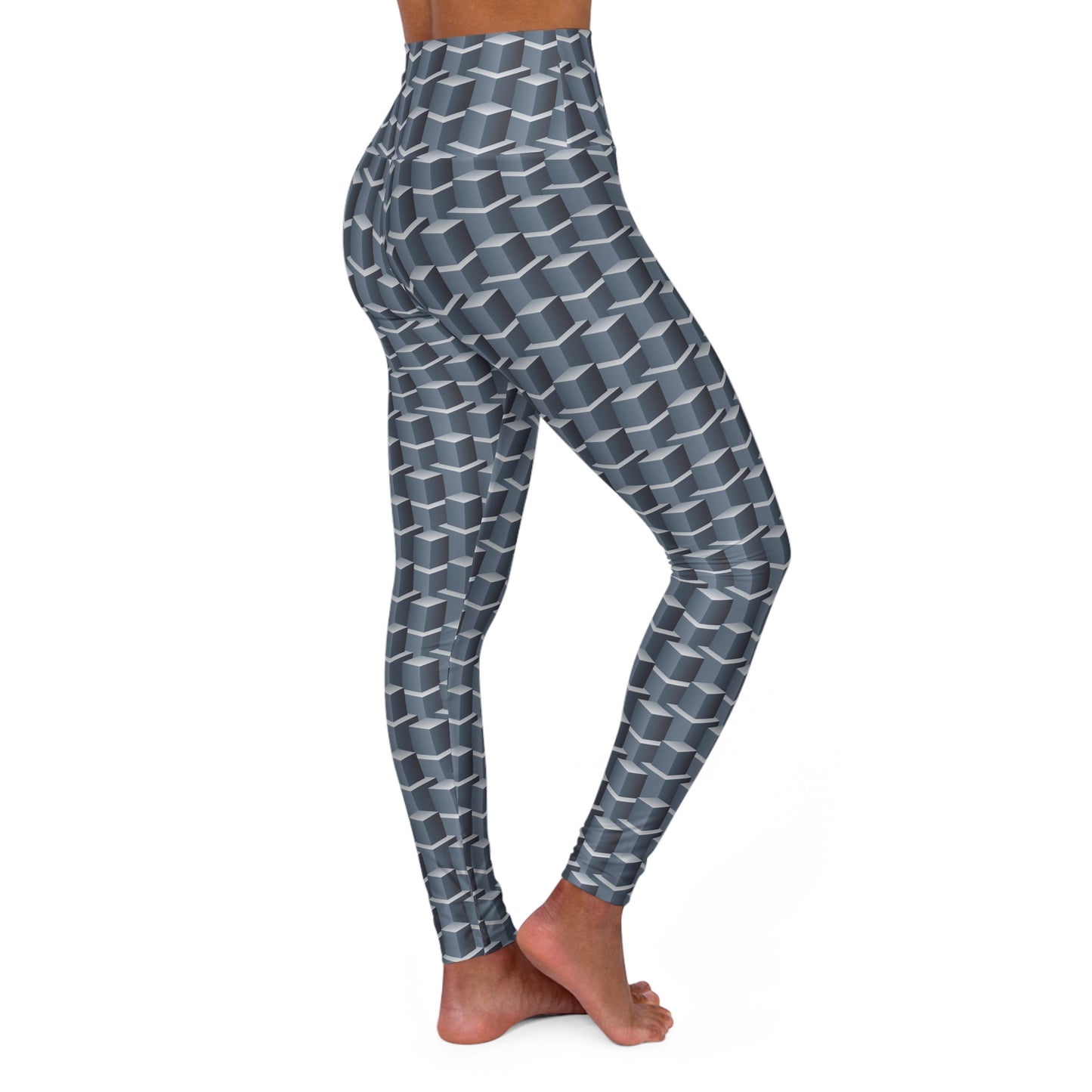 Building Blocks High Waisted Leggings, High Waisted Silver Leggings, Block Style Leggings
