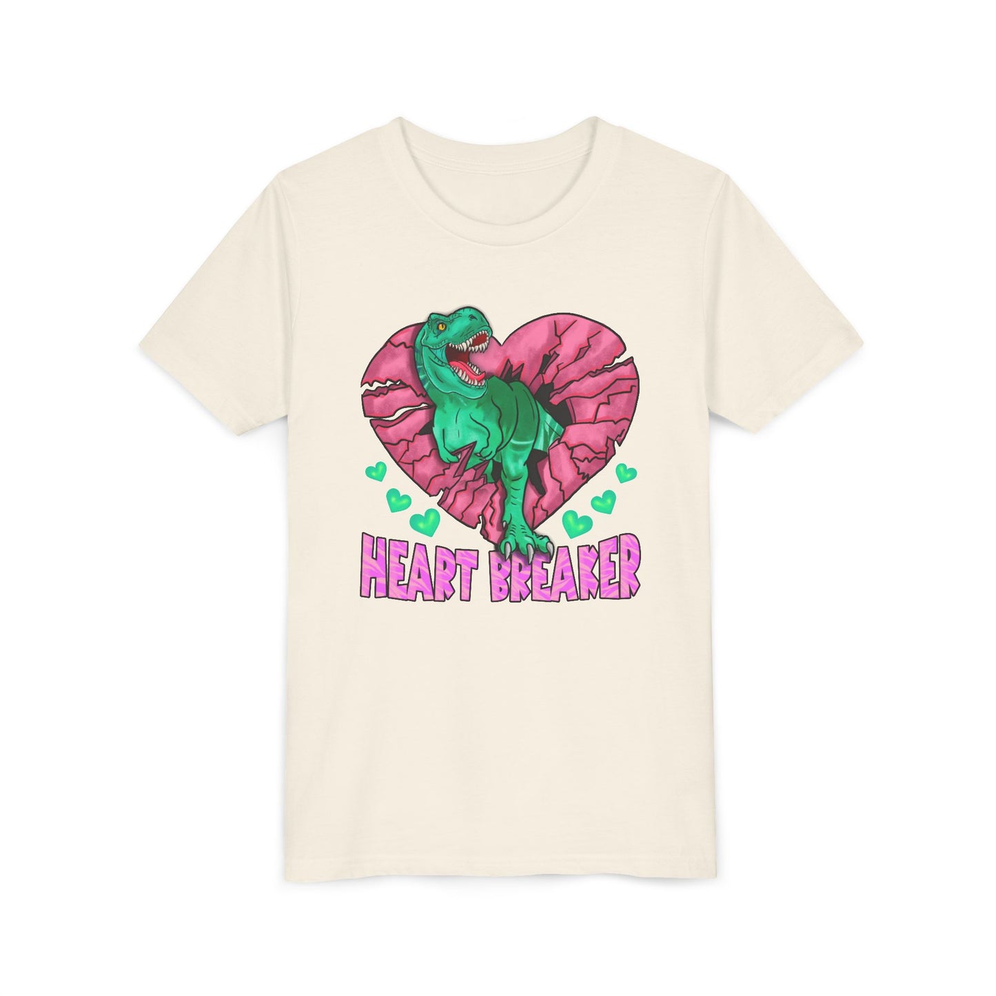 Kids TRex Heart Breaker Dinosaur Youth Valentines Day Short Sleeve TShirt