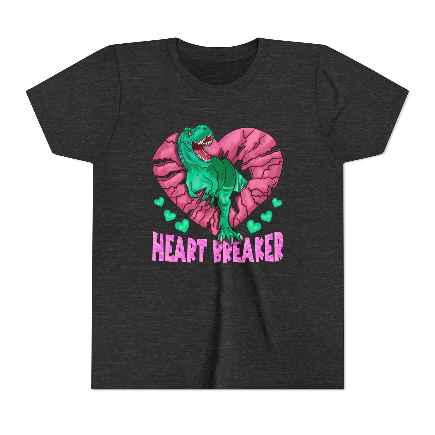 Kids TRex Heart Breaker Dinosaur Youth Valentines Day Short Sleeve TShirt
