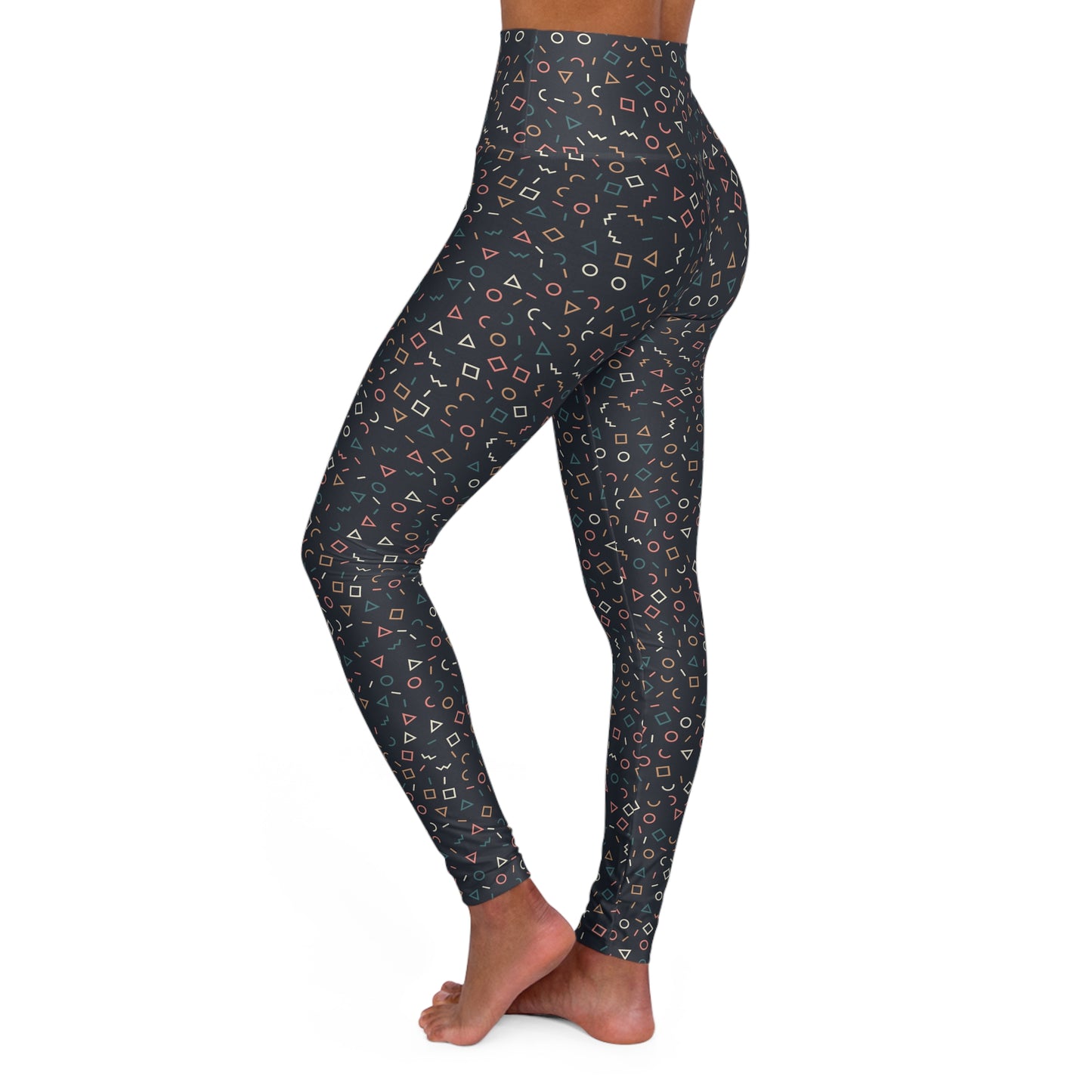 High Waisted Yoga Leggings Geometric Shapes, Exercise Leggings, Circles Squares Slimming Leggings