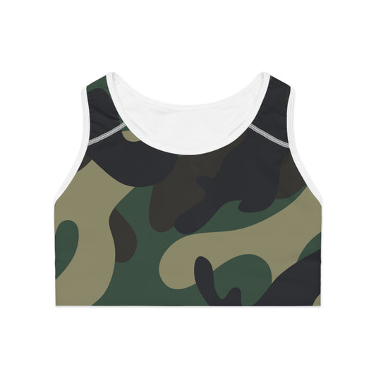 Camo Print Compression Sports Bra – Moisture-Wicking, Double-Layer Support