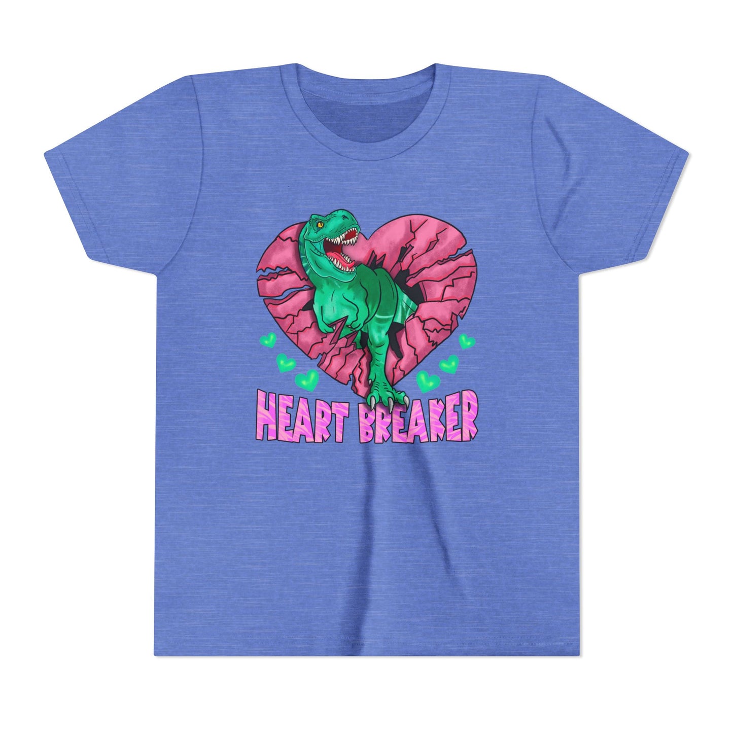 Kids TRex Heart Breaker Dinosaur Youth Valentines Day Short Sleeve TShirt