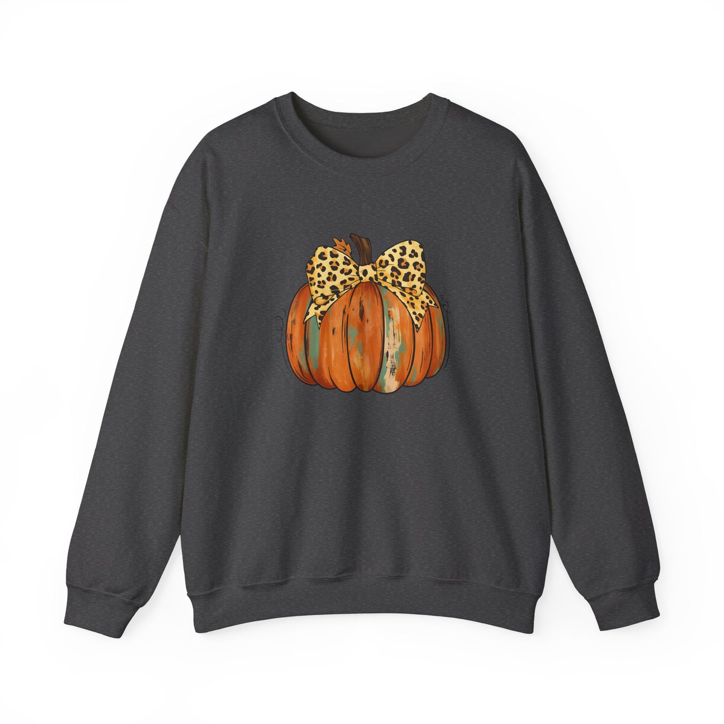 Leopard Bow Pumpkin Sweatshirt, Cozy Fall Crewneck, Halloween Gift, Autumn Fashion, Unisex Casual Wear