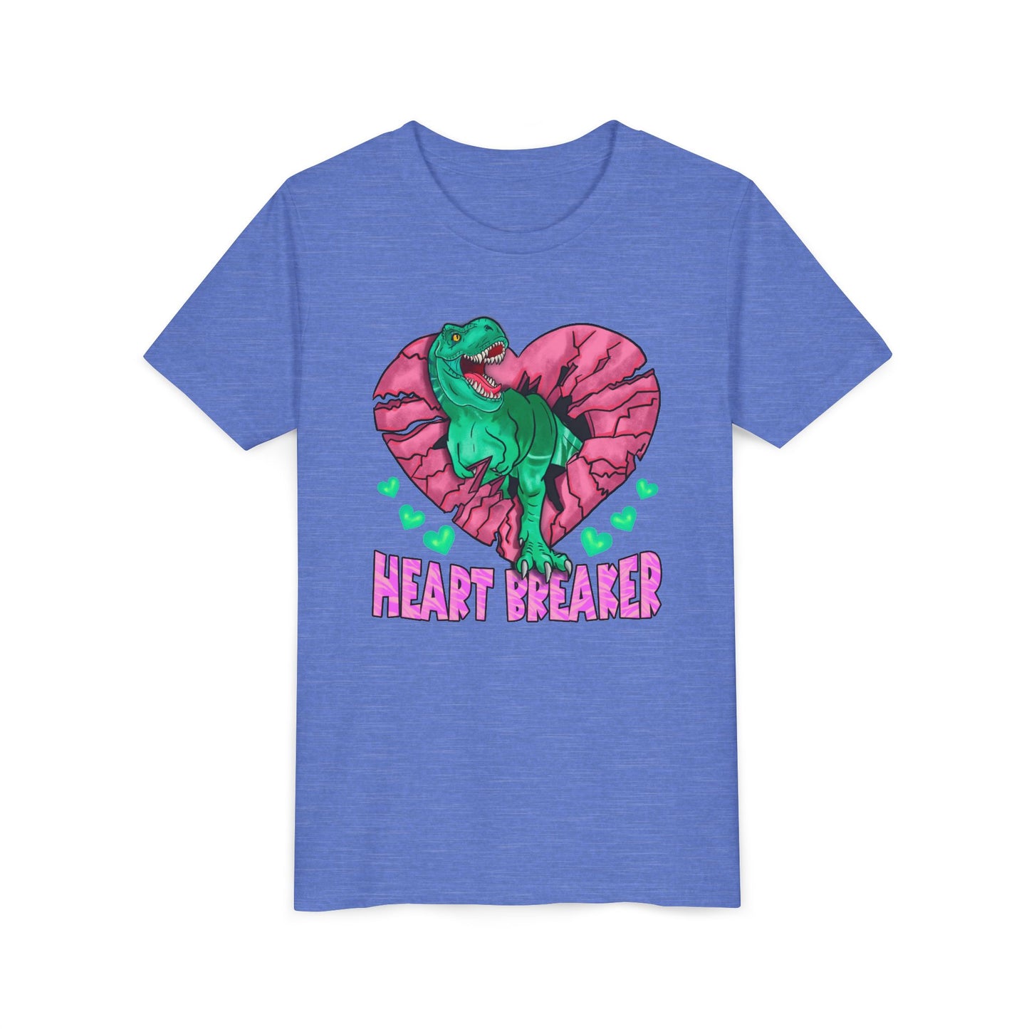 Kids TRex Heart Breaker Dinosaur Youth Valentines Day Short Sleeve TShirt