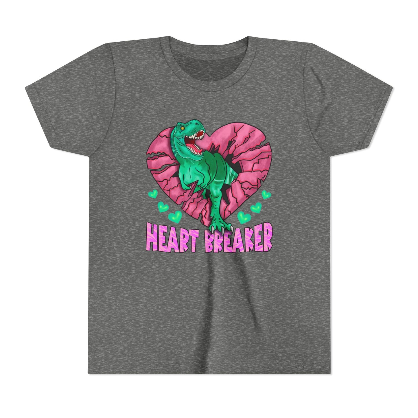 Kids TRex Heart Breaker Dinosaur Youth Valentines Day Short Sleeve TShirt