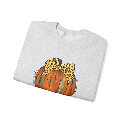 Leopard Bow Pumpkin Sweatshirt, Cozy Fall Crewneck, Halloween Gift, Autumn Fashion, Unisex Casual Wear