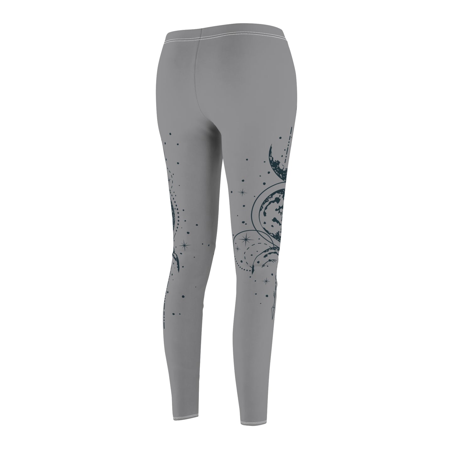 Gray Leggings with Hand Drawn Mystical Moon Women's Sew Casual Leggings (AOP)