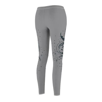 Gray Leggings with Hand Drawn Mystical Moon Women's Sew Casual Leggings (AOP)