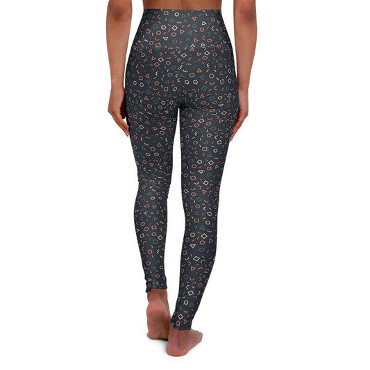 High Waisted Yoga Leggings Geometric Shapes, Exercise Leggings, Circles Squares Slimming Leggings