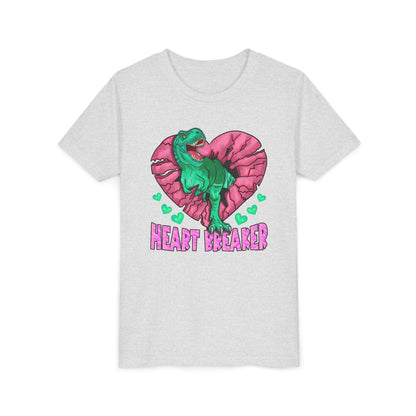 Kids TRex Heart Breaker Dinosaur Youth Valentines Day Short Sleeve TShirt