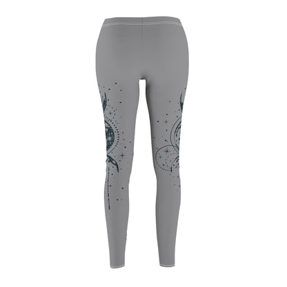 Gray Leggings with Hand Drawn Mystical Moon Women's Sew Casual Leggings (AOP)