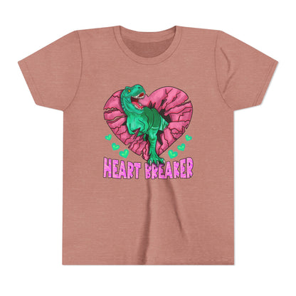 Kids TRex Heart Breaker Dinosaur Youth Valentines Day Short Sleeve TShirt