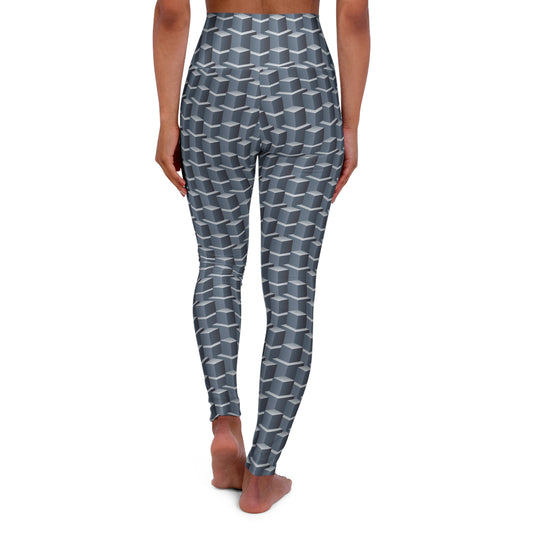 Building Blocks High Waisted Leggings, High Waisted Silver Leggings, Block Style Leggings