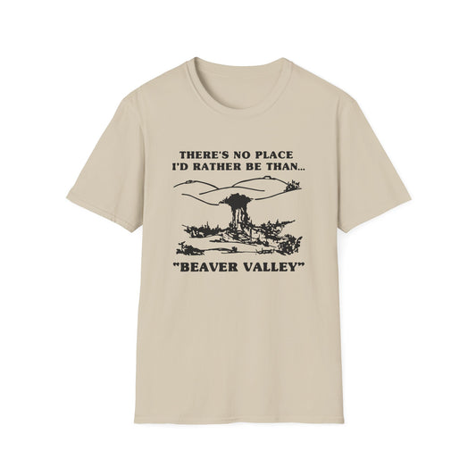 Beaver Valley Unisex Softstyle T-Shirt | Nature Lover Gift, Outdoor Adventure Tee, Casual Wear, Gift for Her, Gift for Him