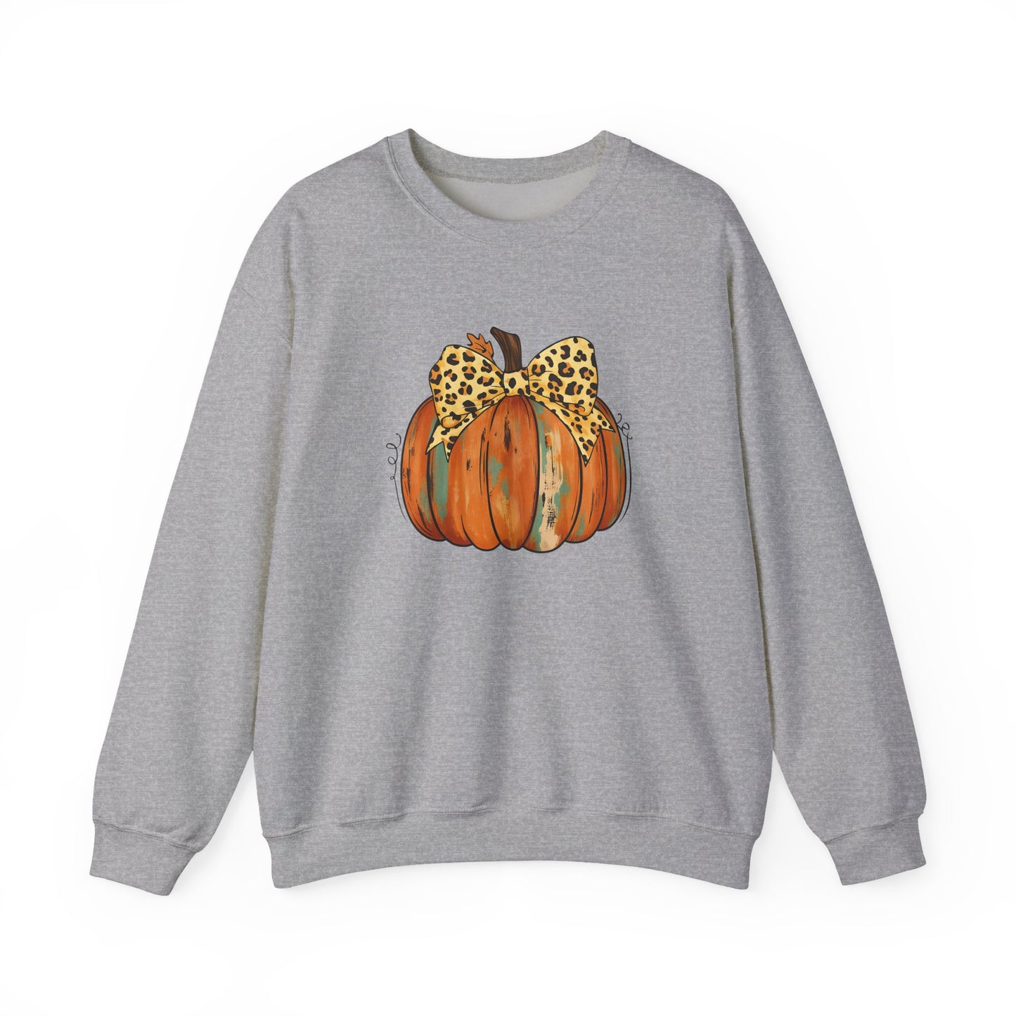 Leopard Bow Pumpkin Sweatshirt, Cozy Fall Crewneck, Halloween Gift, Autumn Fashion, Unisex Casual Wear